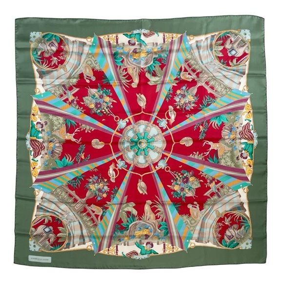 House of Florence Colorful Vintage Silk Scarf with Intricate Design - Picture 7 of 7